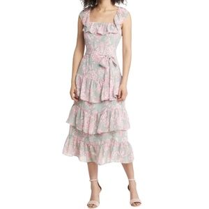 NWT Eliza J Floral Ruffle Tiered Midi Dress Sz. 0